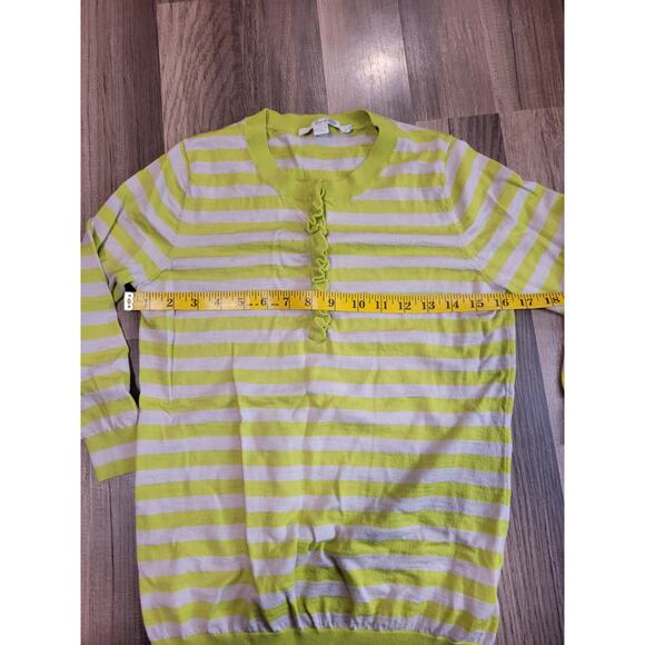 Boden Pullover Henley Sweater Ruffle Green Stripe Wool Women's Sweater Size 8 - Picture 5 of 7